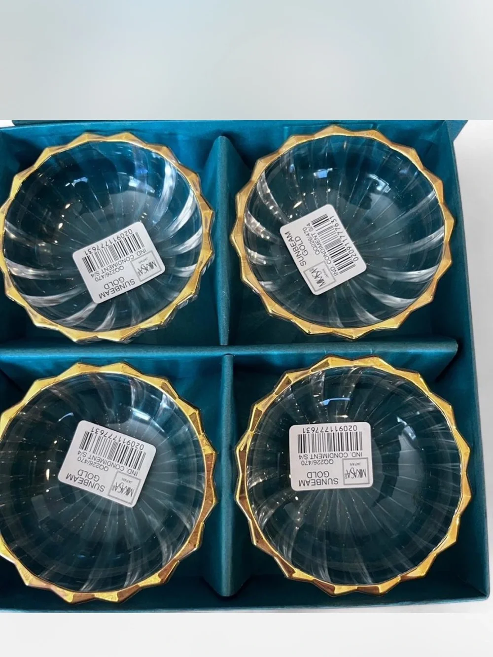 Brand new Mikasa Gold trimmed condiment bowls  - Set of 4!!!